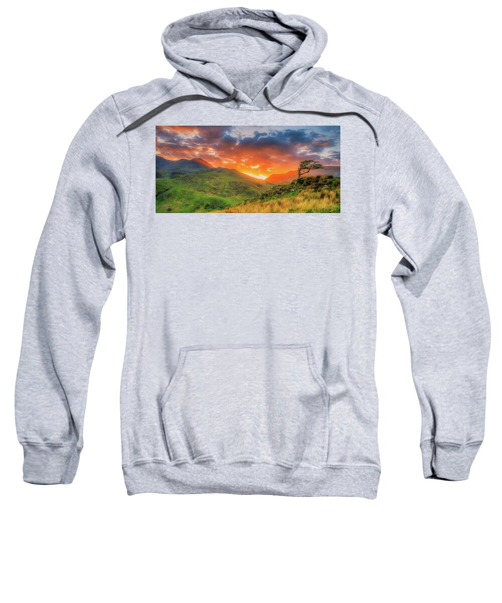 Tree Sweatshirt featuring the digital art Lone tree in the burning sky by Remigiusz MARCZAK