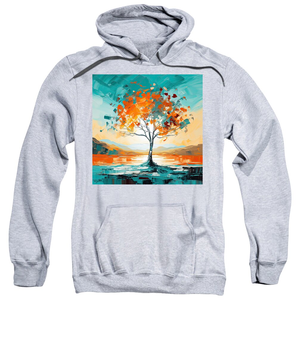 Turquoise And Orange Sweatshirt featuring the painting Lone Turquoise and Orange Tree by Lourry Legarde