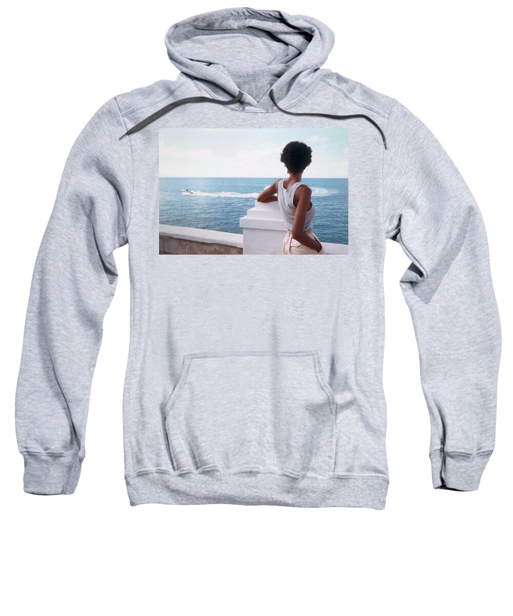 Bermuda Sweatshirt featuring the photograph Looking Out to Sea 1972 by Steve Ladner