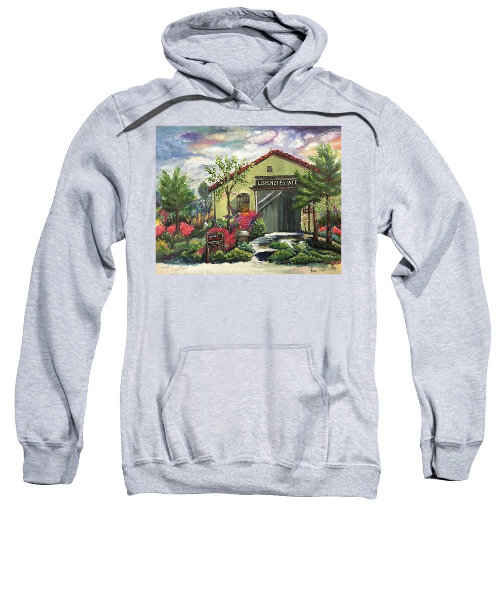 Lorenzi Sweatshirt featuring the painting Lorenzi Estate Winery by Roxy Rich