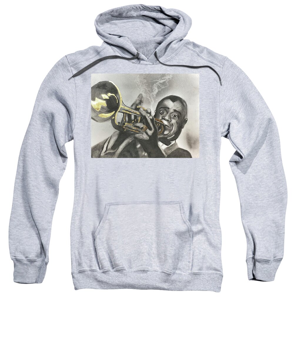Louis Armstrong Sweatshirt featuring the drawing Louis Armstrong by Nadija Armusik