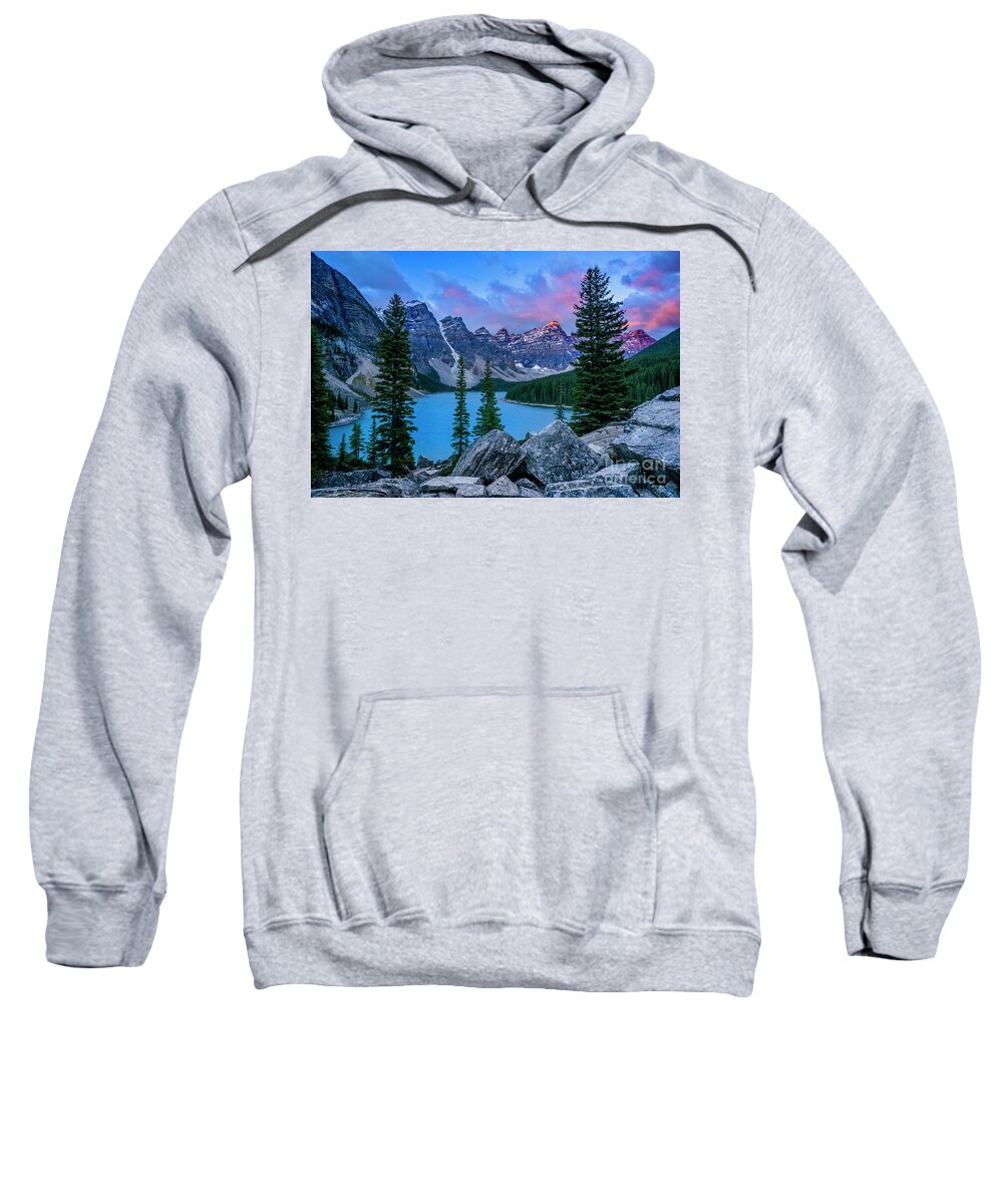 Alberta Sweatshirt featuring the photograph Majestic Moraine Lake by Michael Wheatley