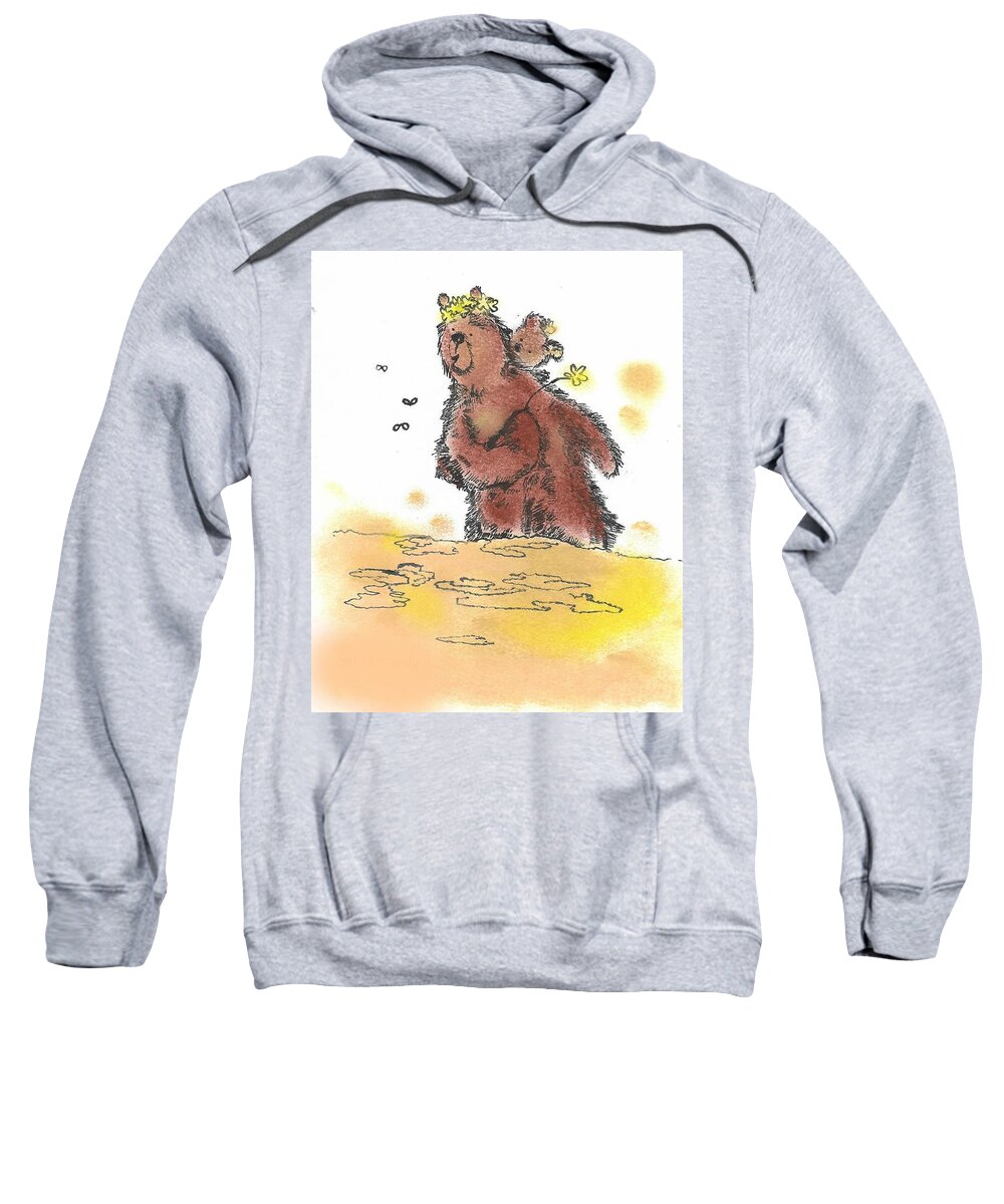 Bear Sweatshirt featuring the drawing Mama and baby bear looking for honey by Shreya Sen