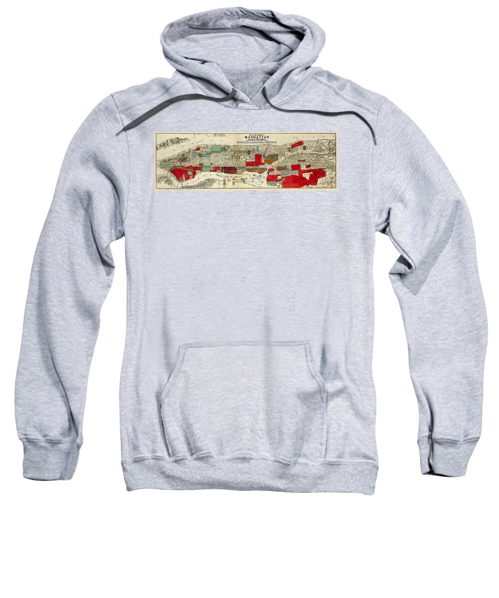 New York City Sweatshirt featuring the photograph Map of of Manhattan showing ethnic and racial neighborhoods 1920 by Phil Cardamone