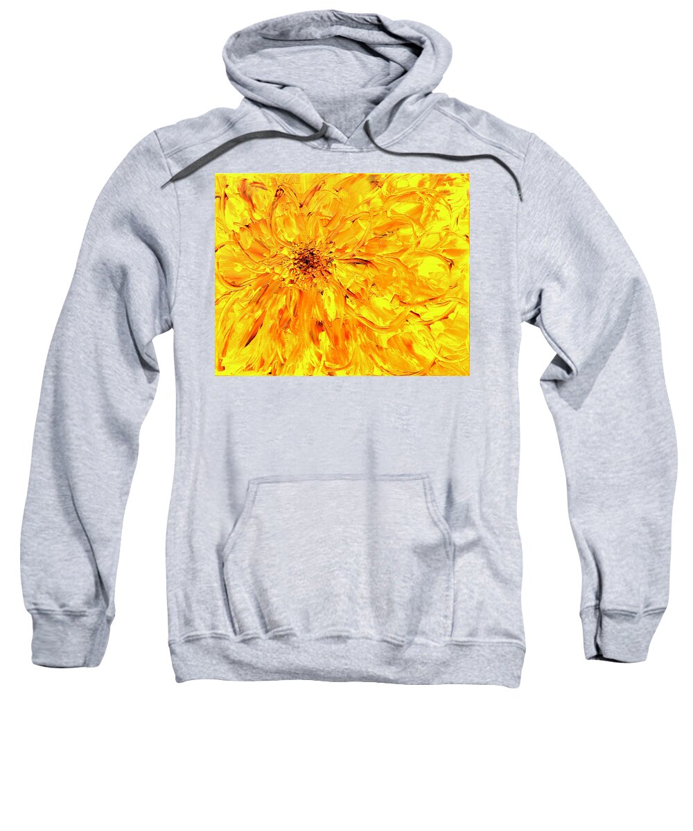Yellow Sweatshirt featuring the painting Marigold Inspiration 3 by Teresa Moerer
