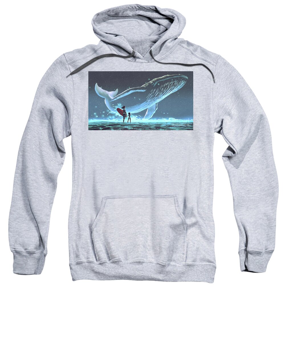 Illustration Sweatshirt featuring the painting Meet the legendary whale by Tithi Luadthong