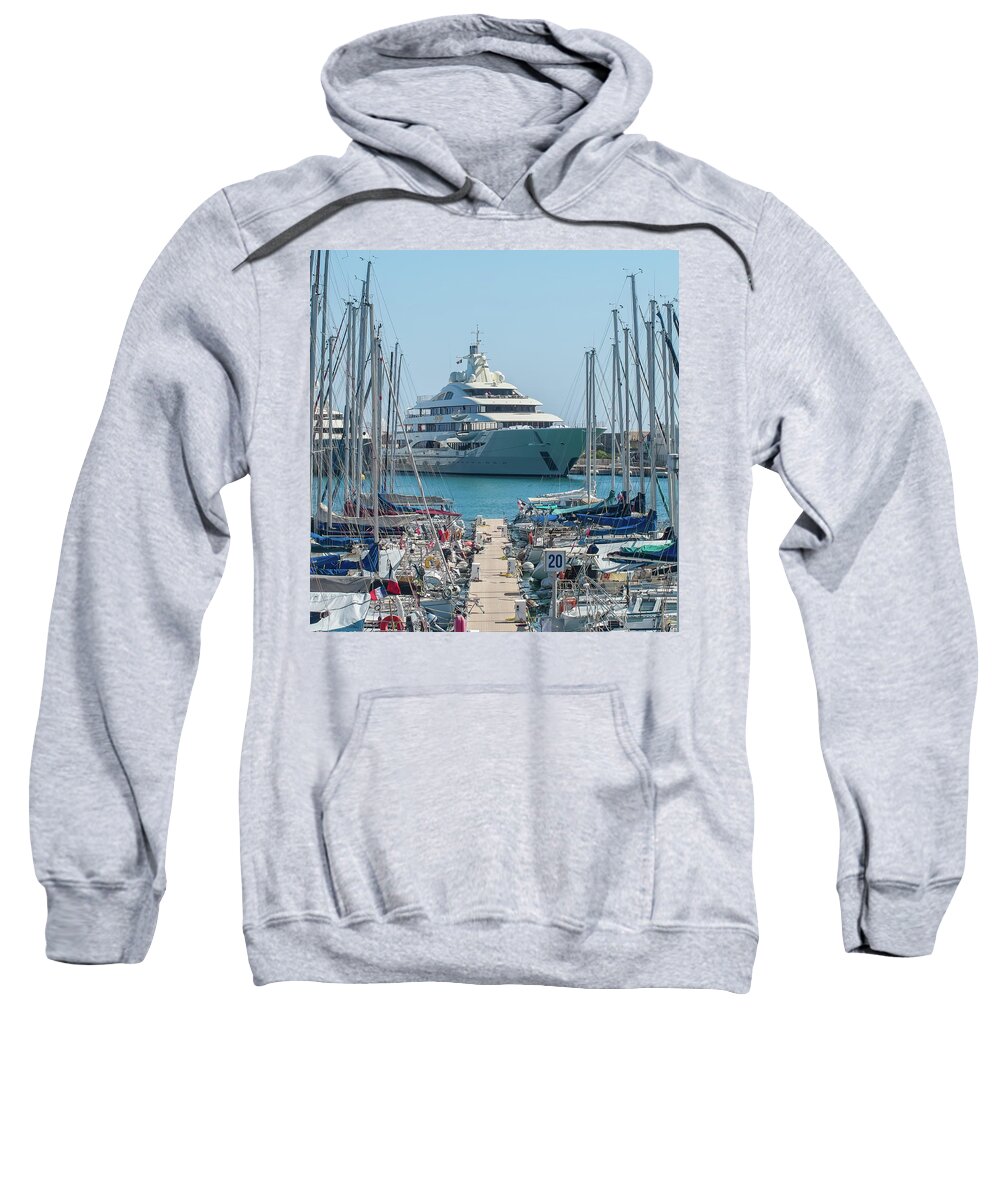 Alpes Mari Sweatshirt featuring the photograph Mega yacht in Antibes by Jean-Luc Farges
