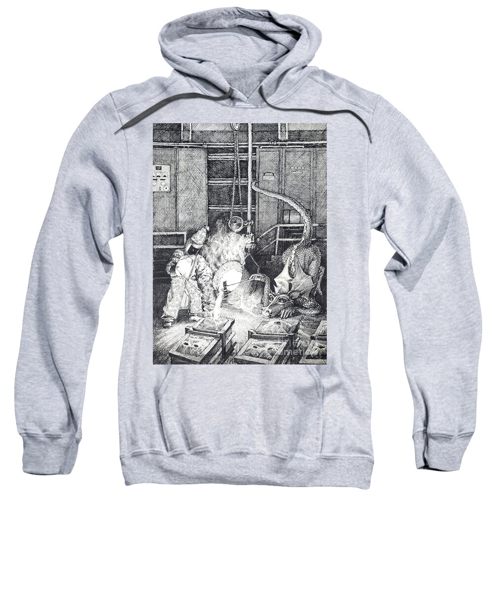 Industrial Age Sweatshirt featuring the drawing Metal Working Dragon by Merana Cadorette