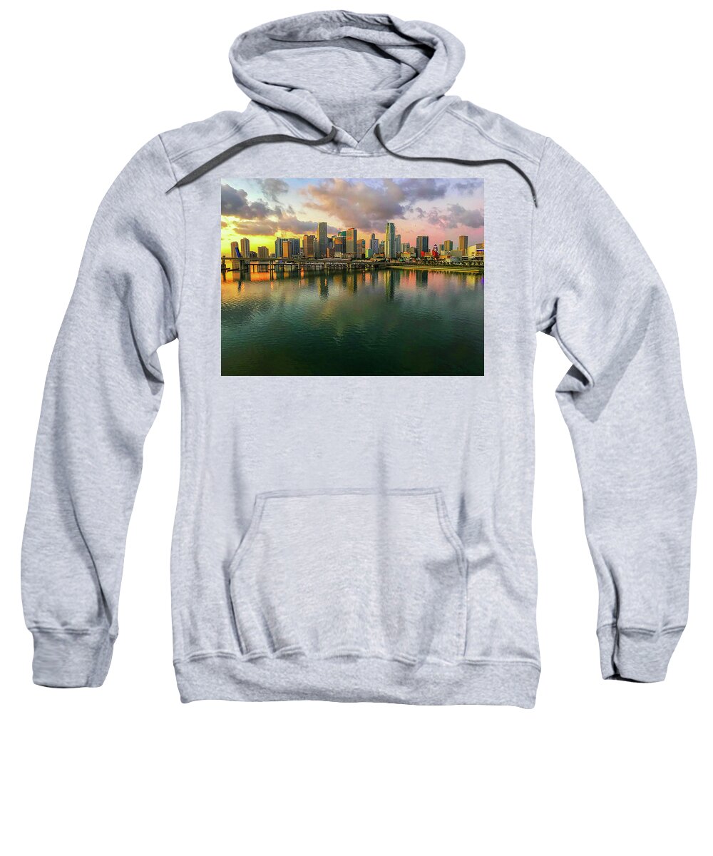 Miami Sweatshirt featuring the photograph Miami Skyline at Sunrise by Bill Barber