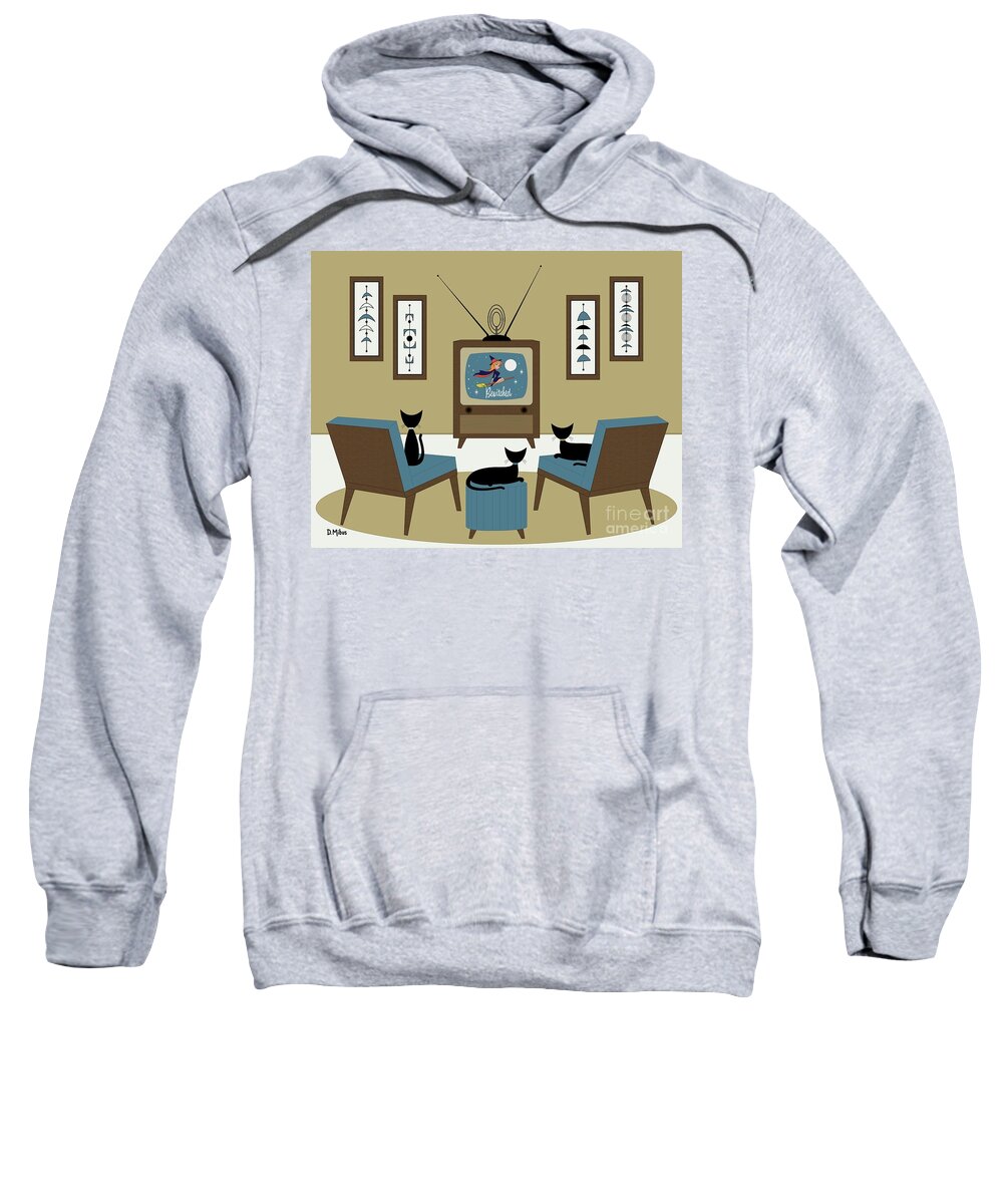 Cats Sweatshirt featuring the digital art Mid Century Cat Watching TV by Donna Mibus