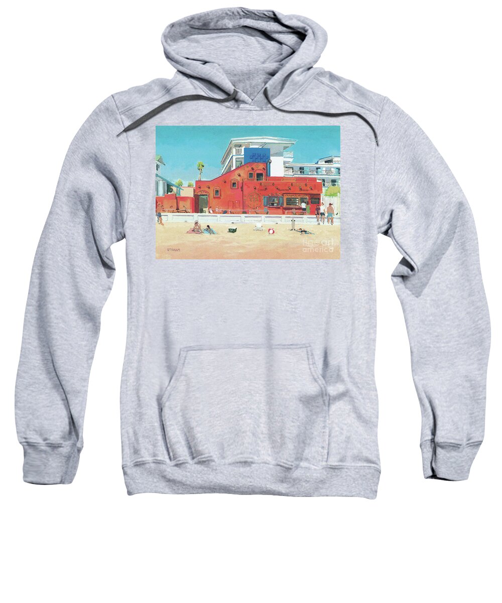 Pacific Beach Sweatshirt featuring the painting Mission 2 Coffeehouse - Pacific Beach, San Diego, California by Paul Strahm