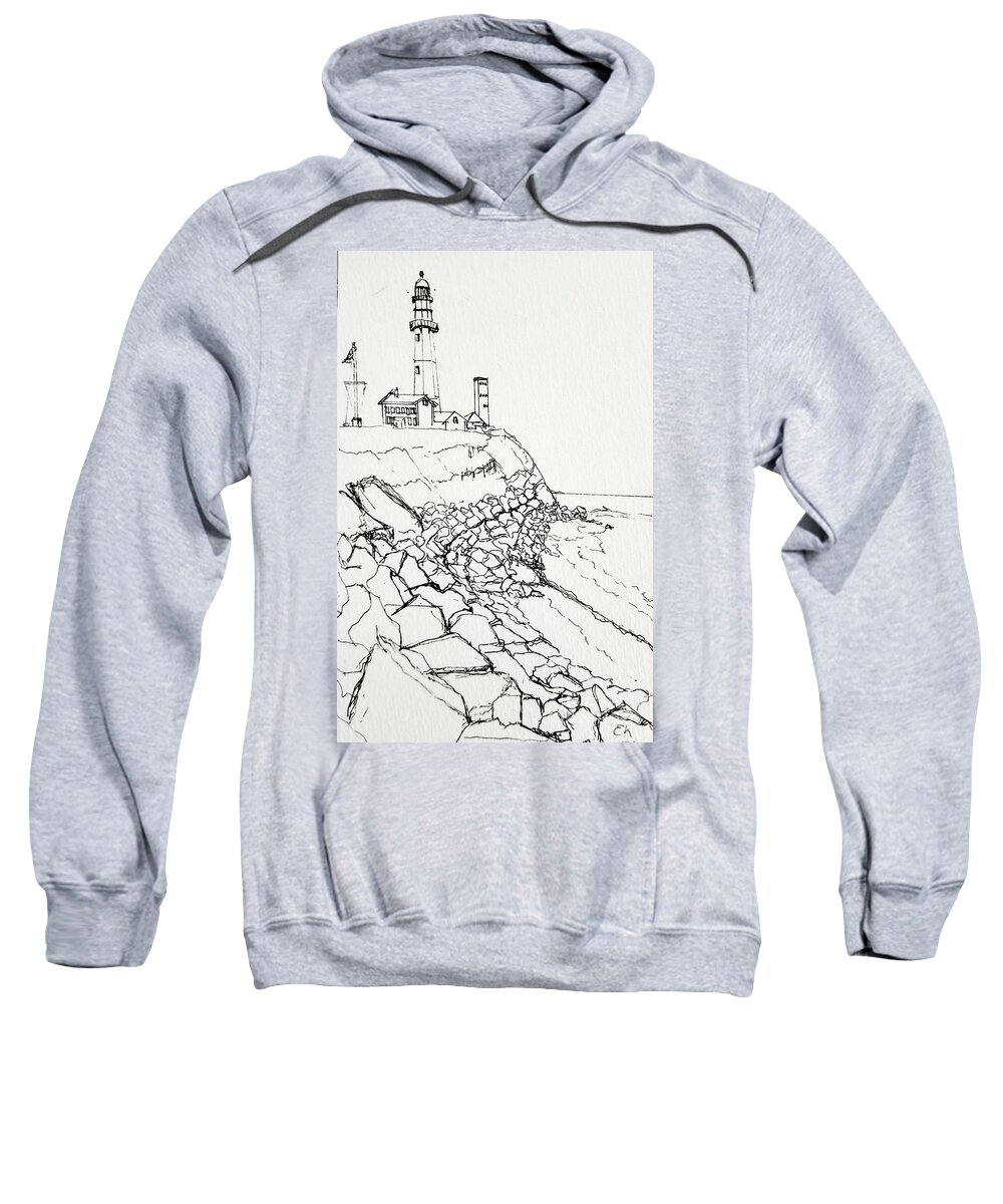 Montauk Sweatshirt featuring the drawing Montauk Lighthouse Full View by Eileen Kelly