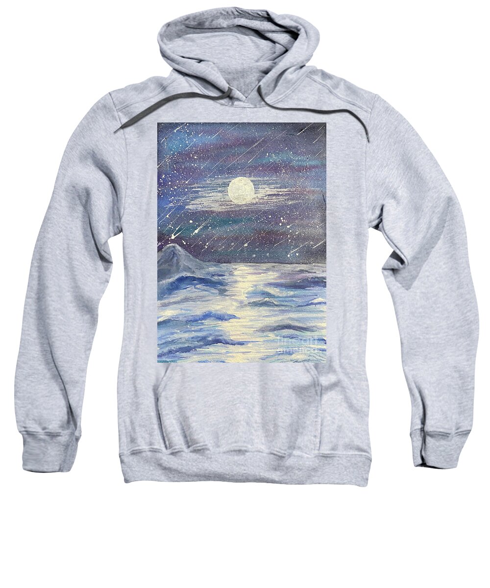 Moon Sweatshirt featuring the painting Moonlit Sea by Lisa Neuman