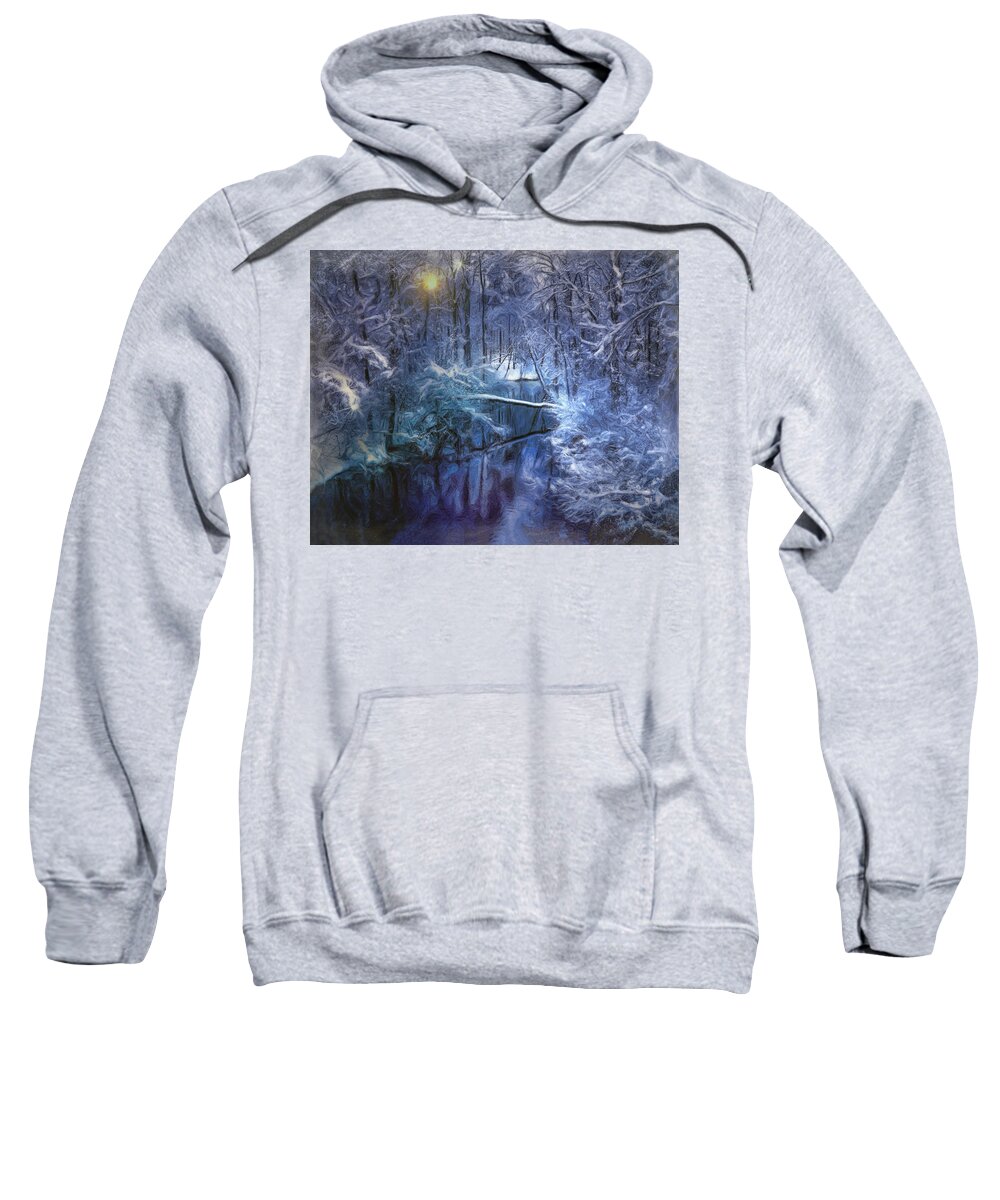 Snow Sweatshirt featuring the digital art Mountain Stream in the Snow by Cordia Murphy