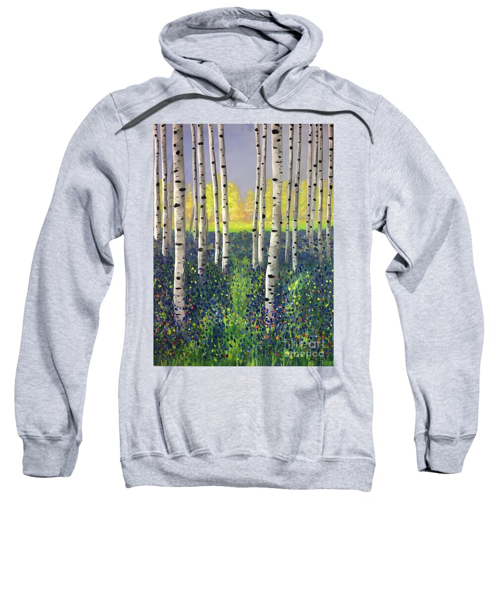 Birch Trees Sweatshirt featuring the painting New Beginnings by Stacey Zimmerman
