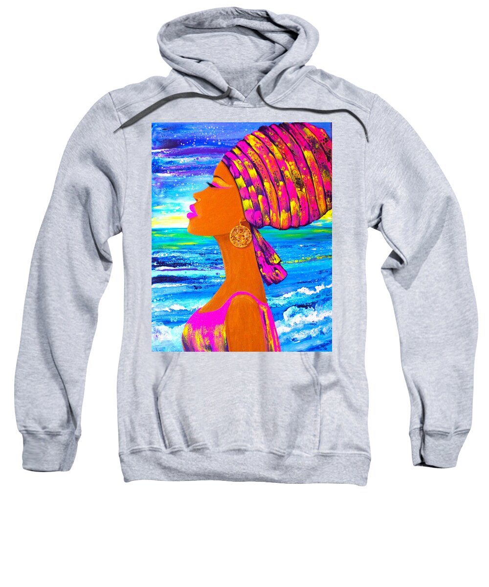 Artwork Art Wall Oil Painting Acrylic Art Nubian Queen Acrylic Abstract Art Lady Sea Sweatshirt featuring the painting Nubian Queen by Tanya Harr