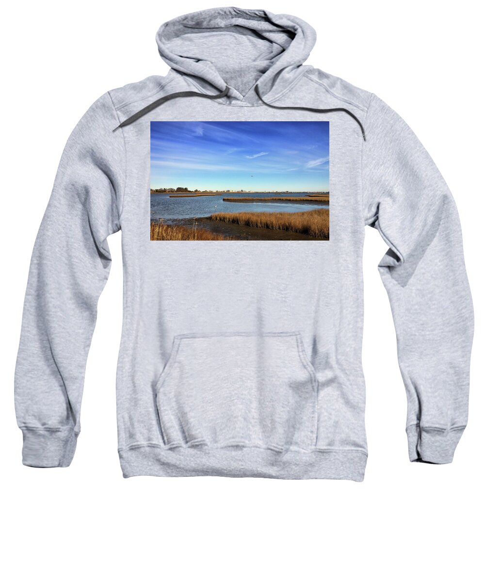 Ocean City Sweatshirt featuring the photograph Ocean City Skyline from Assawoman Bay by Bill Swartwout