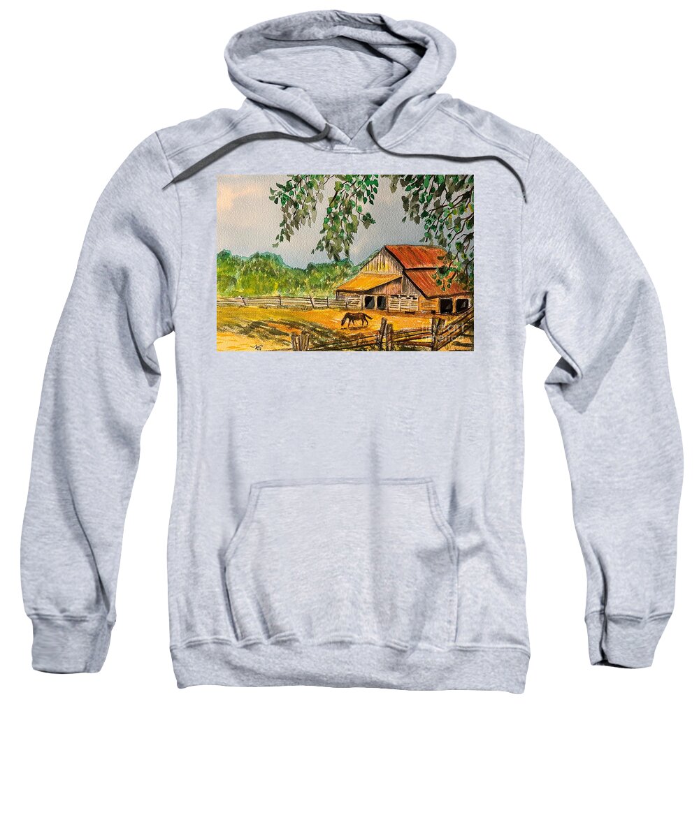 Watercolour Sweatshirt featuring the painting Old Barn in Napa by Monika Shepherdson