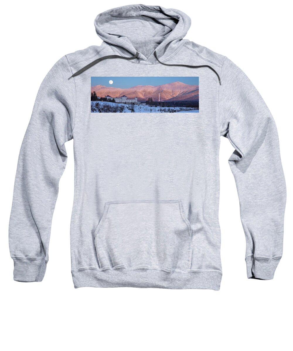 Omni Sweatshirt featuring the photograph Omni Alpenglow Winter Moonrise Panorama by White Mountain Images