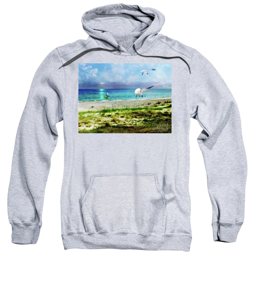 Beach Sweatshirt featuring the digital art On Canvas Wings I Fly by Rhonda Strickland
