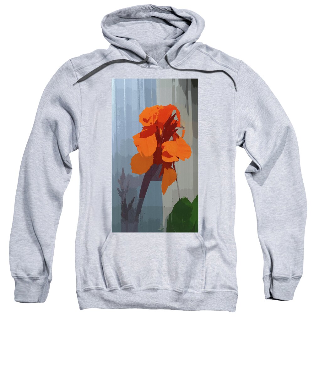 Orange Sweatshirt featuring the digital art Orange Cana Flower Botanical Abstract by Shelli Fitzpatrick