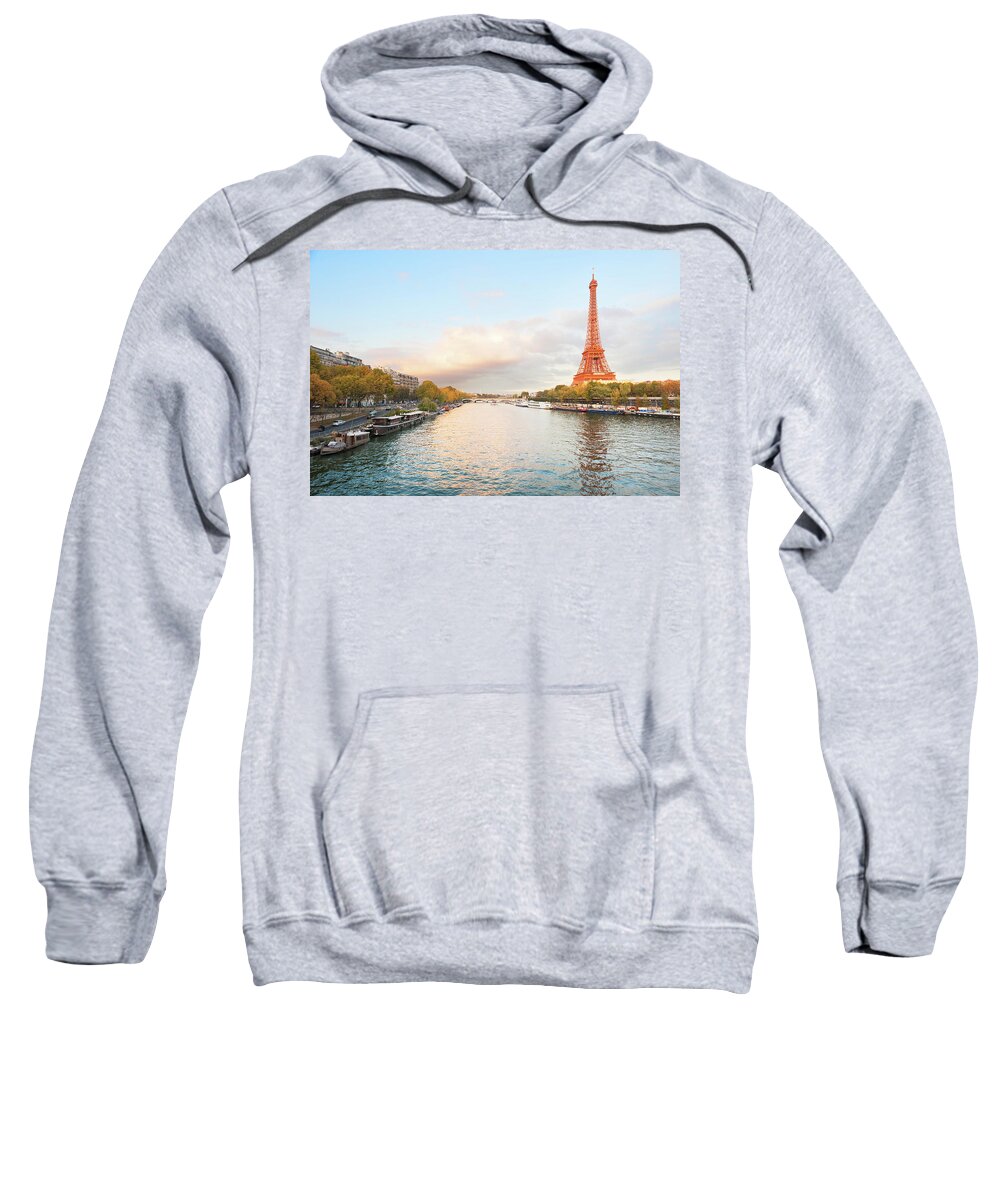 Eiffel Tower Sweatshirt featuring the photograph Orange Eiffel tower by Philippe Lejeanvre