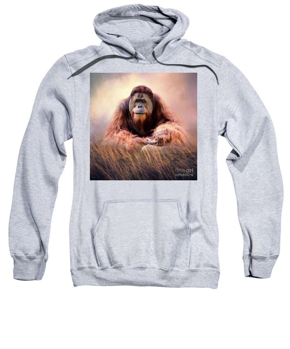 Sumatra Sweatshirt featuring the mixed media Orangutan Portrait by Ed Taylor