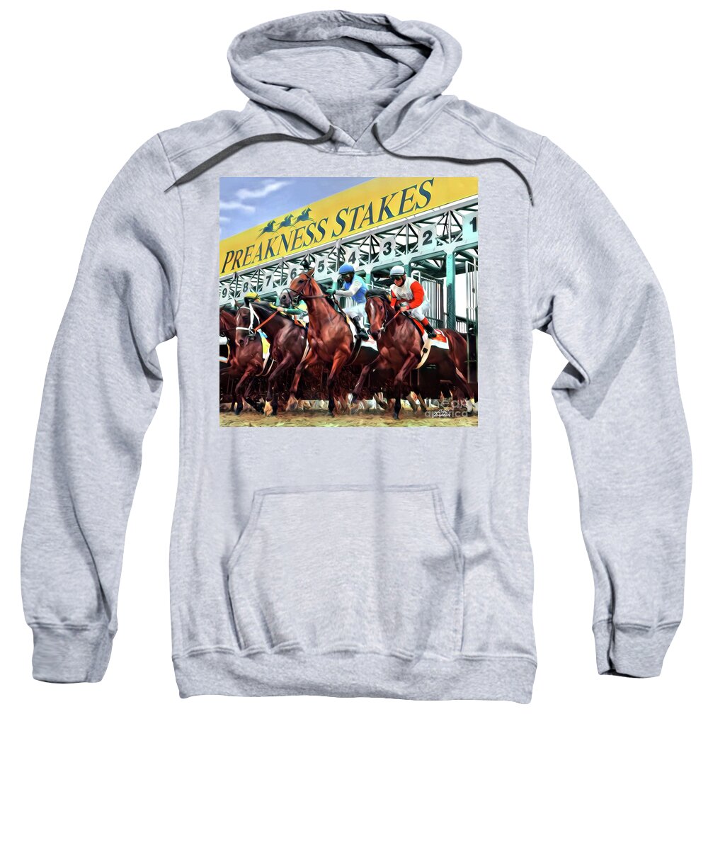 Preakness Stakes Sweatshirt featuring the digital art Out Of The Gate by CAC Graphics