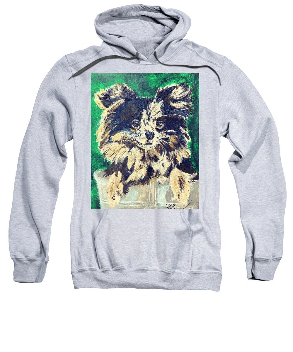 Pomeranian-chihuahua Cross Sweatshirt featuring the painting Paisley by Melody Fowler