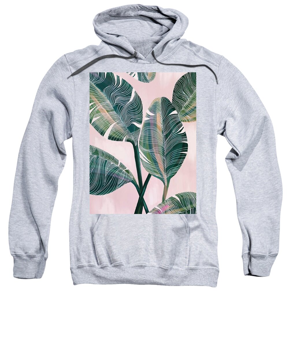 Palm Leaves Banana Leaves Palm Beach Florida Leaves Tropical Pink Sweatshirt featuring the painting Palm beach by Meredith Palmer