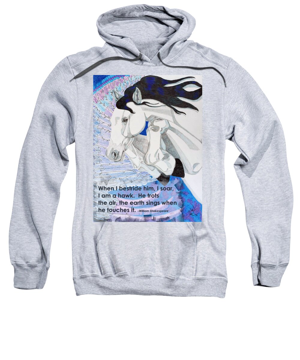 Pegasus Sweatshirt featuring the drawing Pegasus with Quote by Equus Artisan