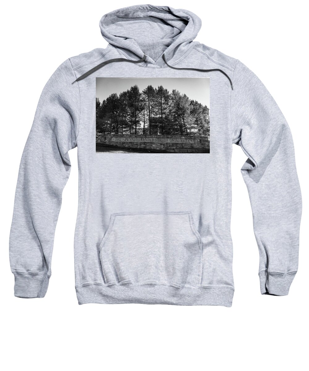 State College Pennsylvania Sweatshirt featuring the photograph Pennsylvania State University sign in black and white by Eldon McGraw