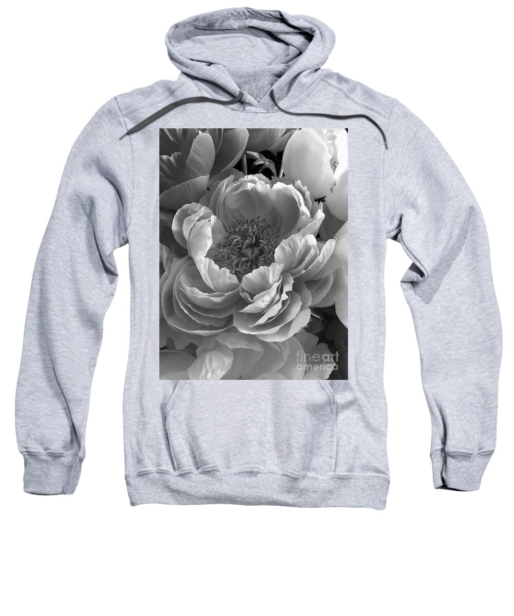 Dramatic Sweatshirt featuring the photograph Peonies Series B and W 1-3 by J Doyne Miller