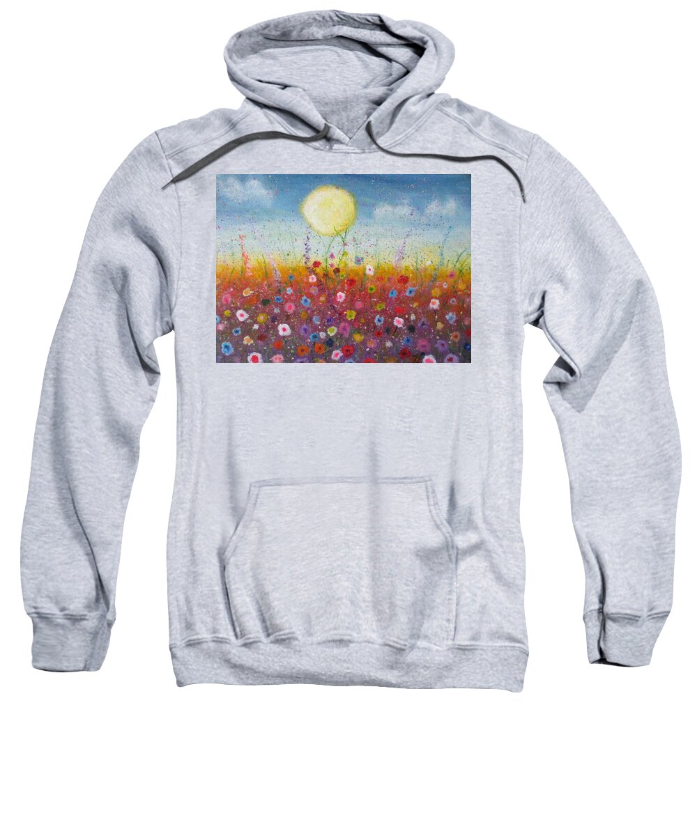 Flower Sweatshirt featuring the painting Petalled Skies by Jen Shearer