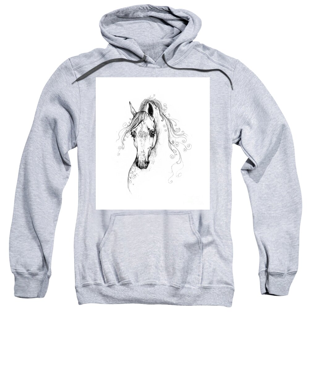 Fairytale Sweatshirt featuring the drawing Piaff polish arabian horse drawing by Ang El