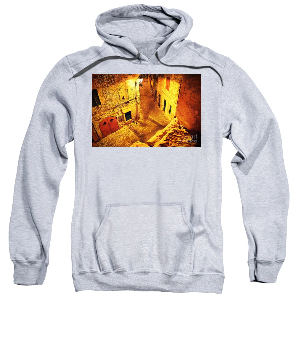 Golden Sweatshirt featuring the photograph Piazza by night in Tuscany by Ramona Matei
