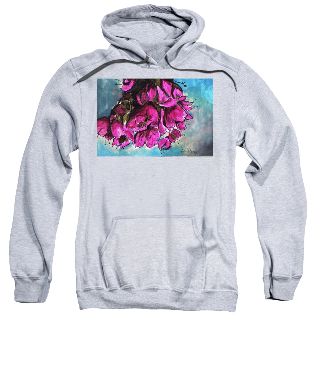  Sweatshirt featuring the painting Pink Flowers by Angie ONeal