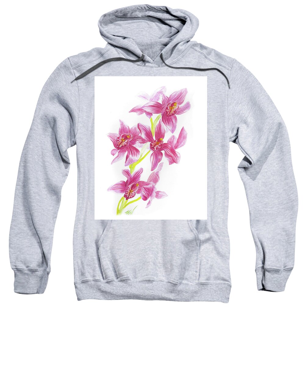 Pink Orchid Sweatshirt featuring the drawing Pink Orchid by Tatiana Fess