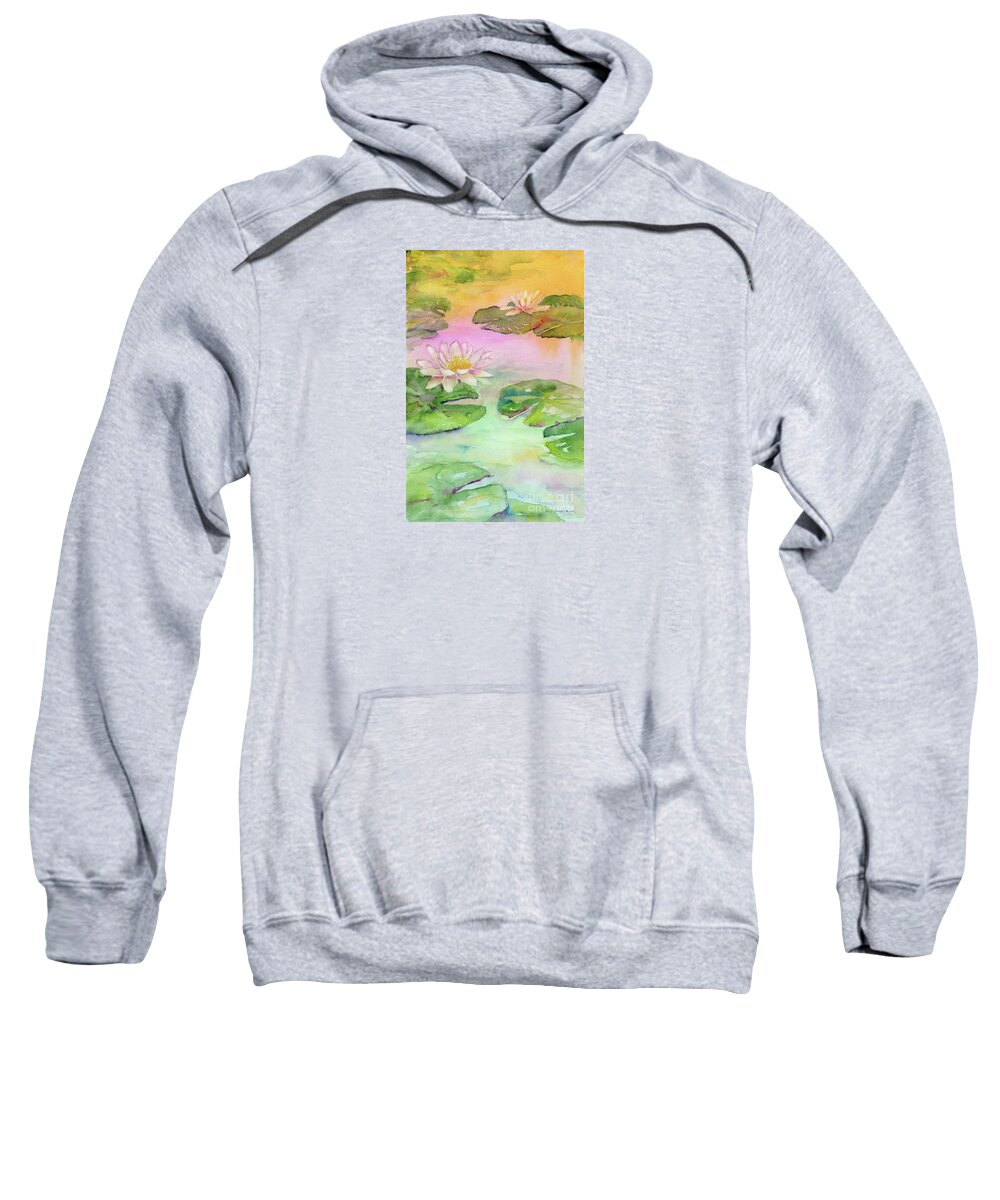 Lotus Blossom Sweatshirt featuring the painting Pink Pond by Amy Kirkpatrick
