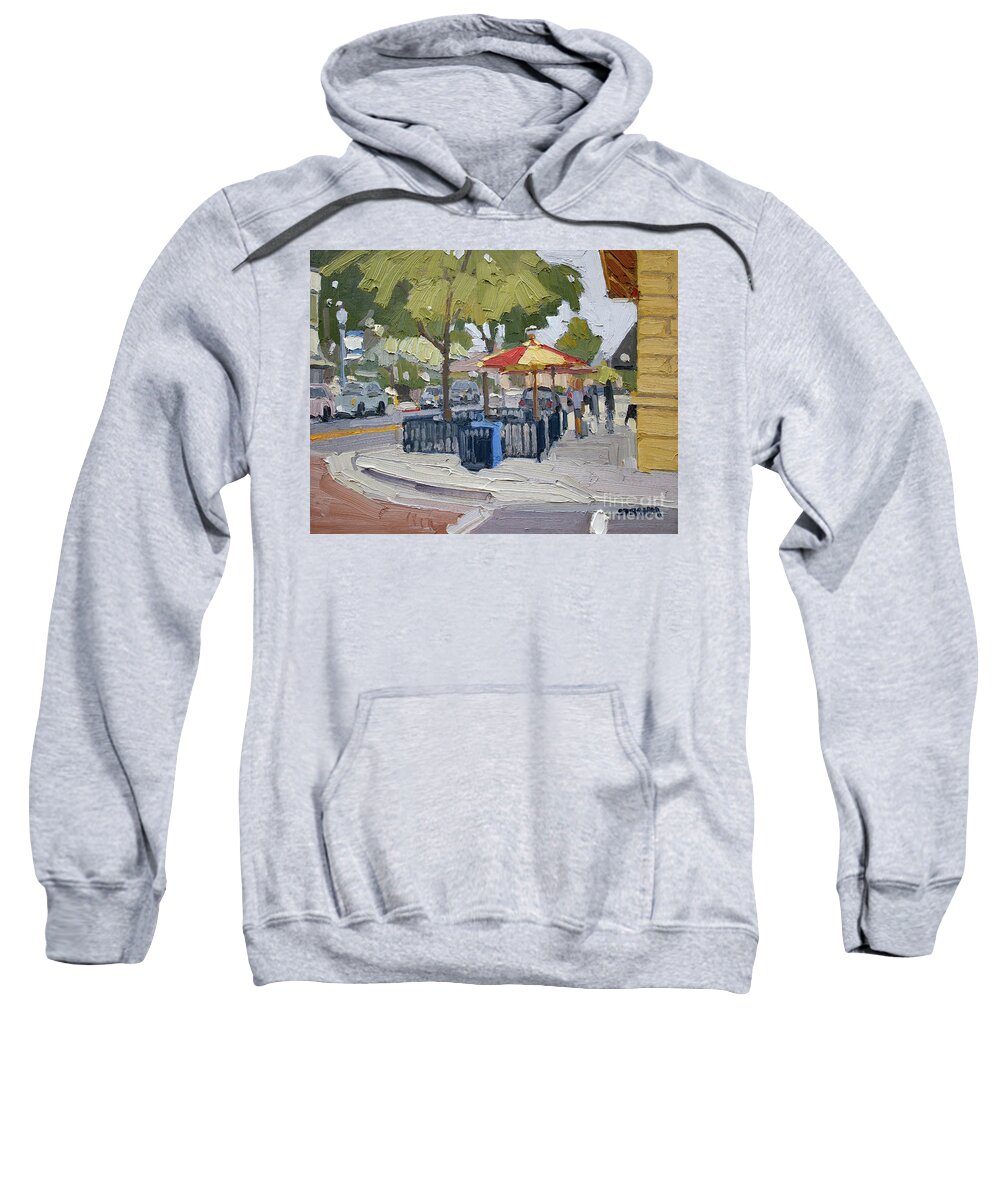 La Mesa Sweatshirt featuring the painting Por Favor Restaurant and Cantina - La Mesa, California by Paul Strahm