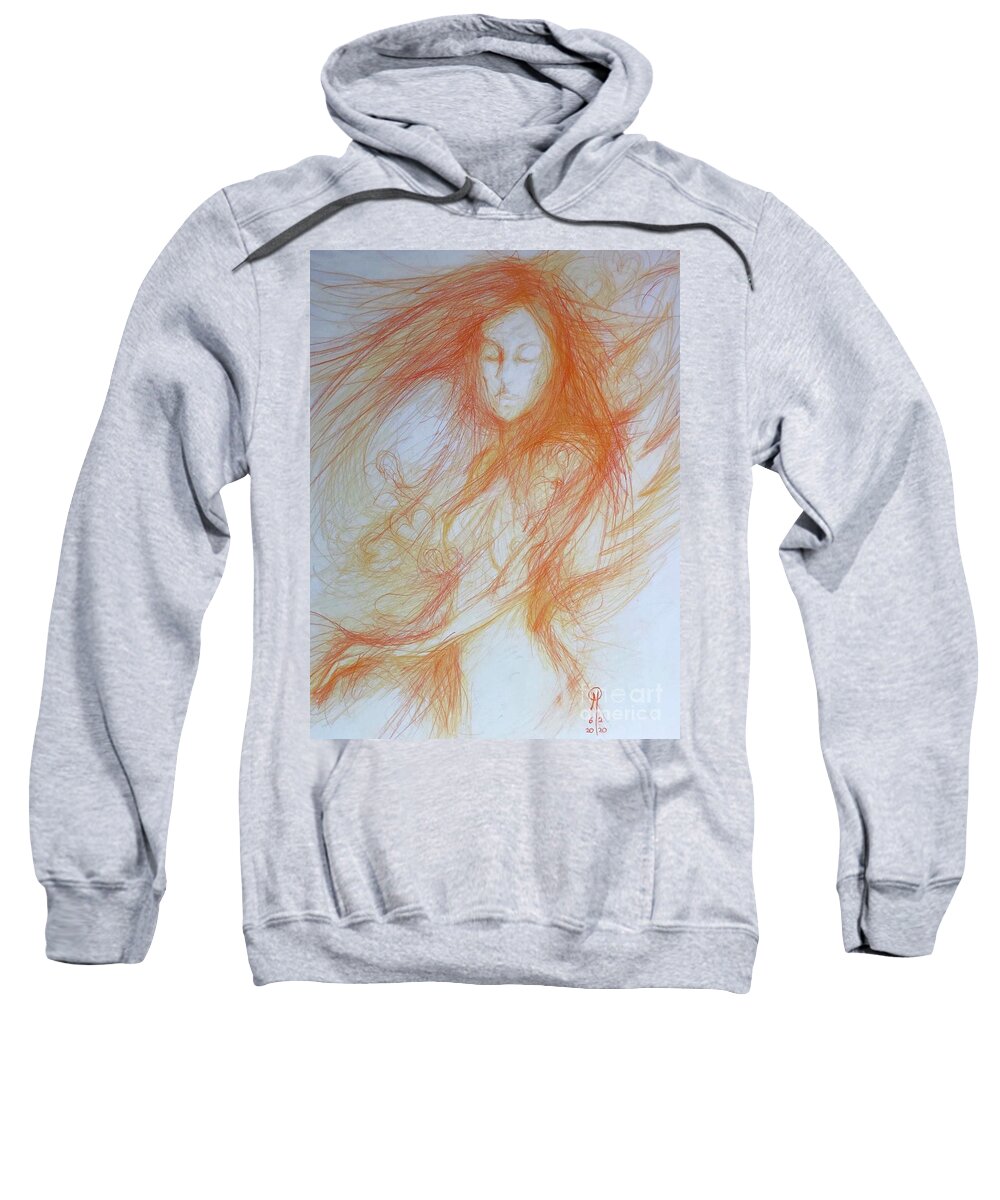 Hearts Woman Portrait Ginger Nude Sweatshirt featuring the drawing Portrait by Marat Essex