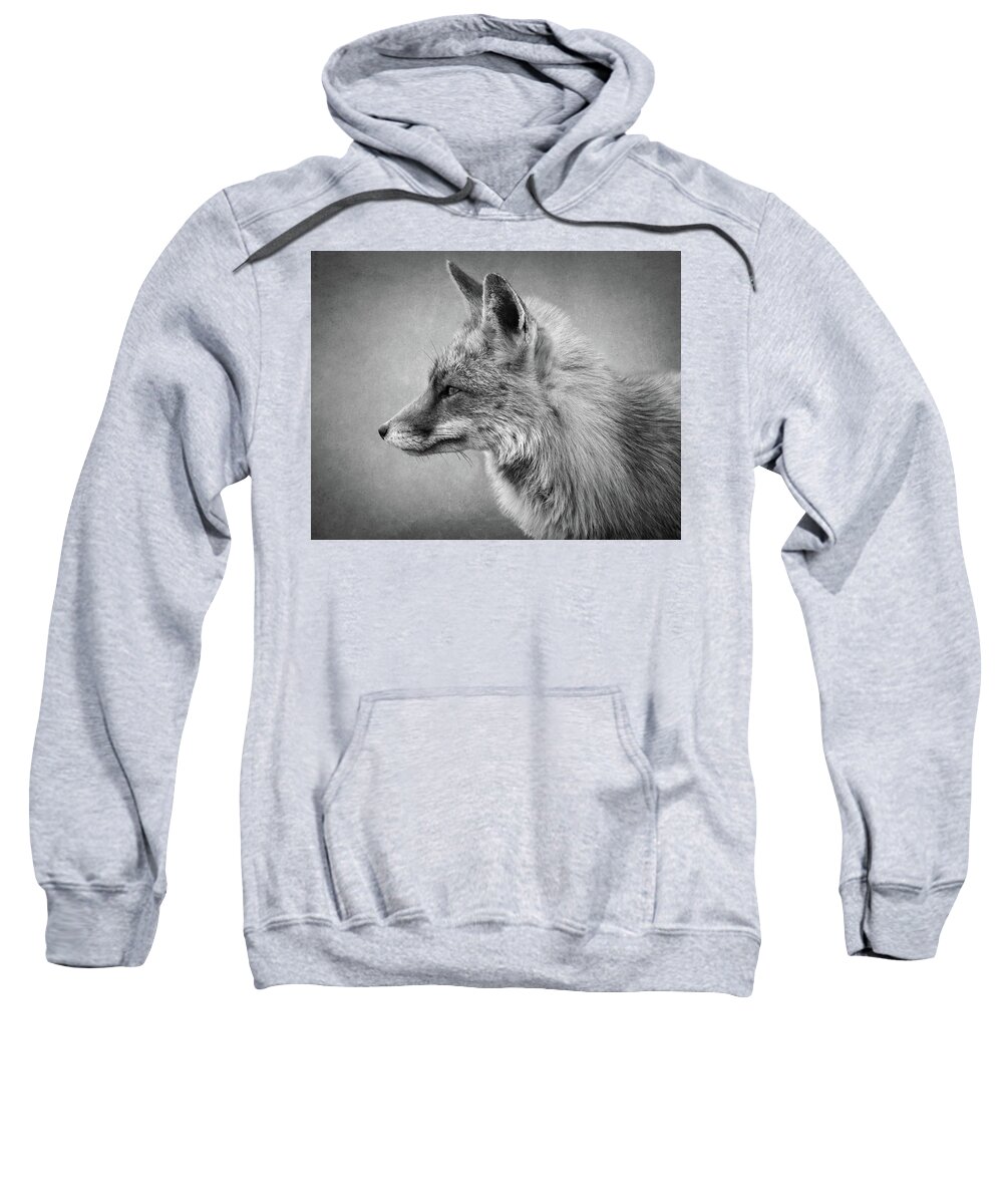 Foc Sweatshirt featuring the digital art Portrait of a fox in black and white by Marjolein Van Middelkoop