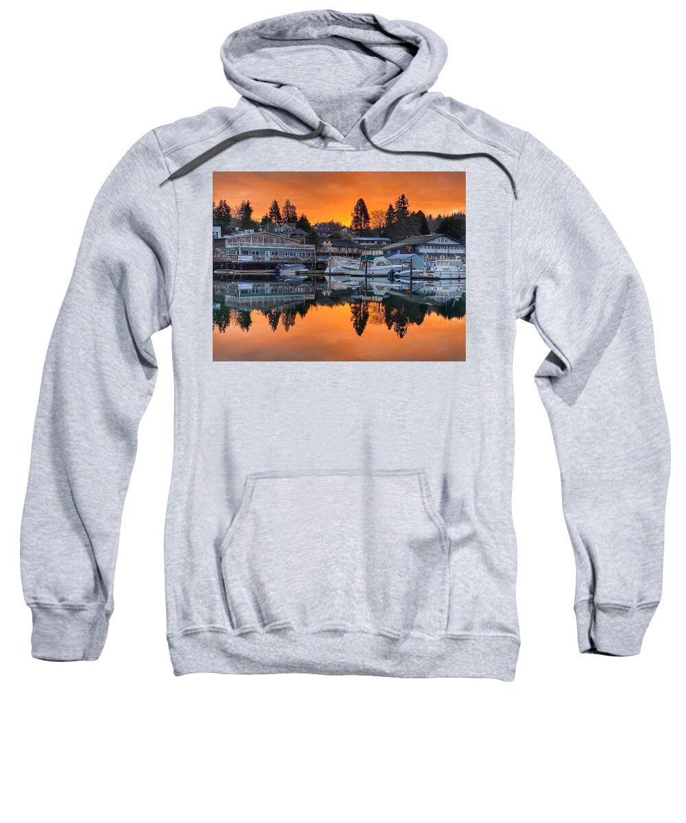 Orange Sweatshirt featuring the photograph Poulsbo Waterfront Sunrise 2 by Jerry Abbott