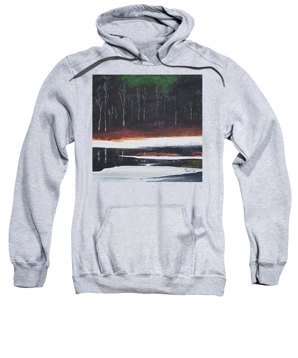 Quabbin Reservoir Sweatshirt featuring the painting Quabbin Quiet Late Winter by Paul Gaj