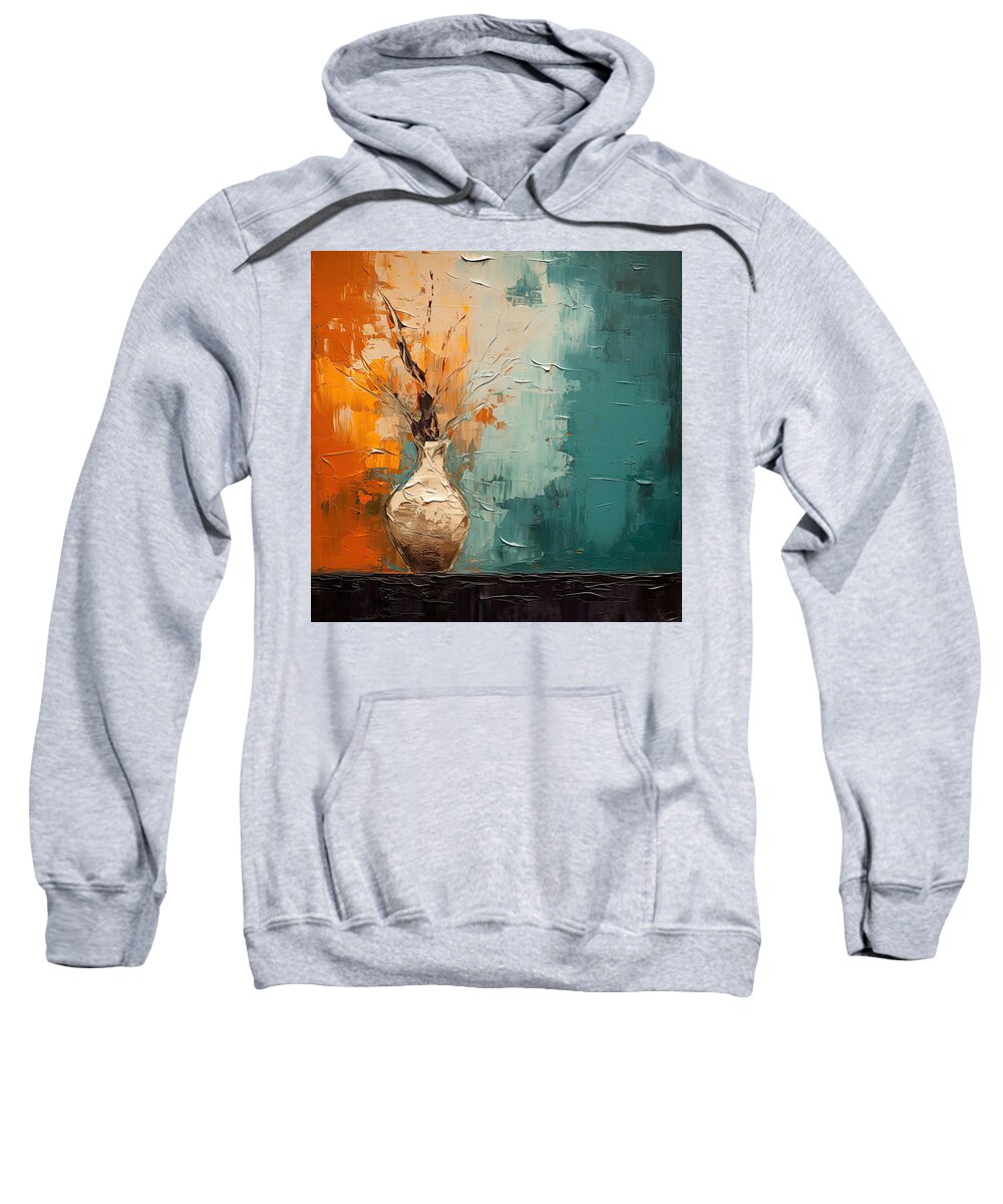 Turquoise And Orange Sweatshirt featuring the painting Rare Charm - Exotic Turquoise and Orange Allure of the Past by Lourry Legarde