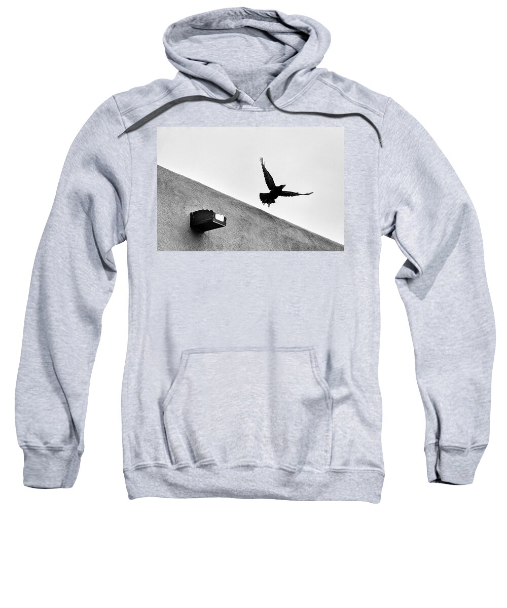 Black And White Sweatshirt featuring the photograph Raven Flies Away by Mary Lee Dereske