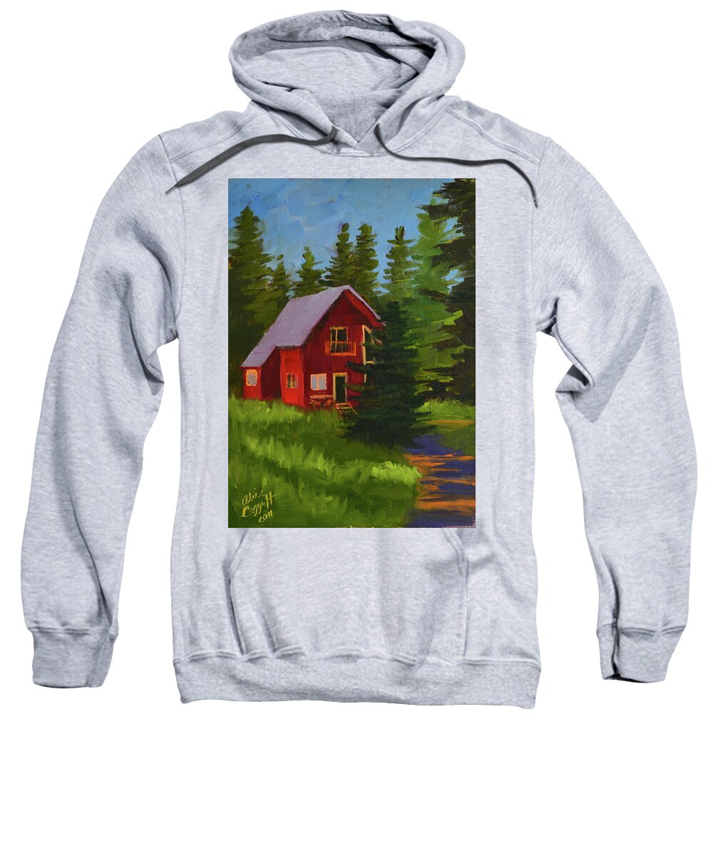 Cabin Sweatshirt featuring the painting Red Cabin by Alice Leggett