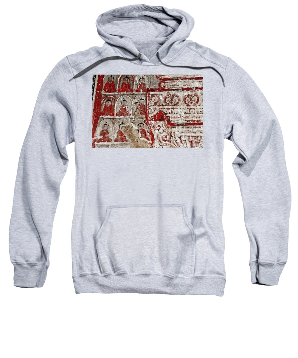 Birman Sweatshirt featuring the photograph Repeating patterns, ancient painted fresco of Buddha, Myanmar by Lie Yim