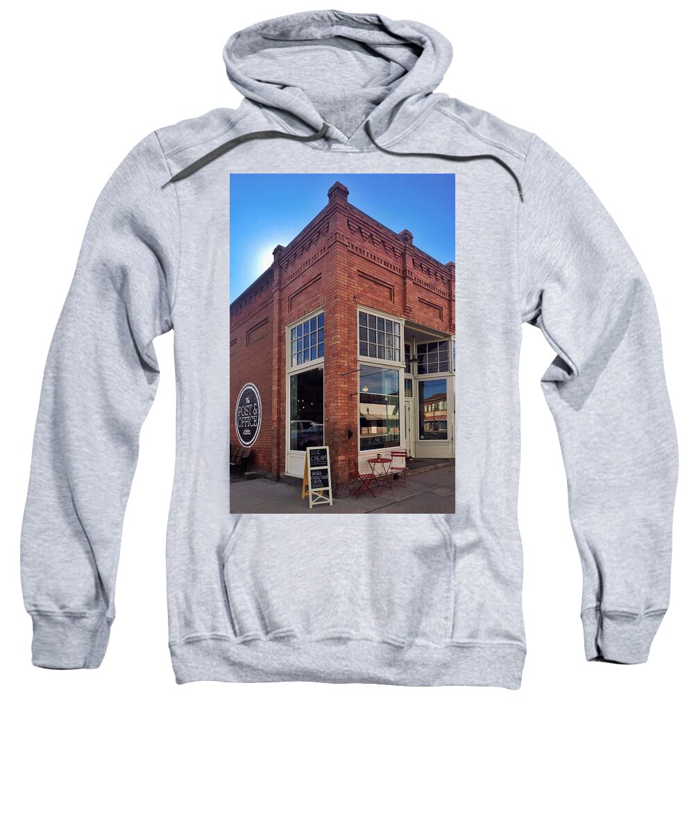 Harrington Sweatshirt featuring the photograph The Post and Office Coffee Shop by Jerry Abbott