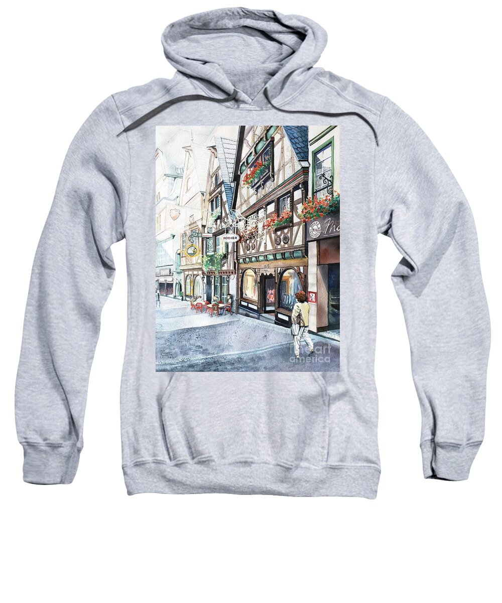 Rhine Sweatshirt featuring the painting Rhine Village, Germany by Merana Cadorette